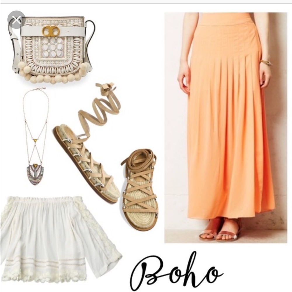 Maeve Coral Orange Pleaded Maxi Skirt - Picture 1 of 4